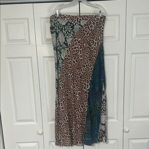 Anthropologie Brown and Blue Asymmetrical Pencil Skirt